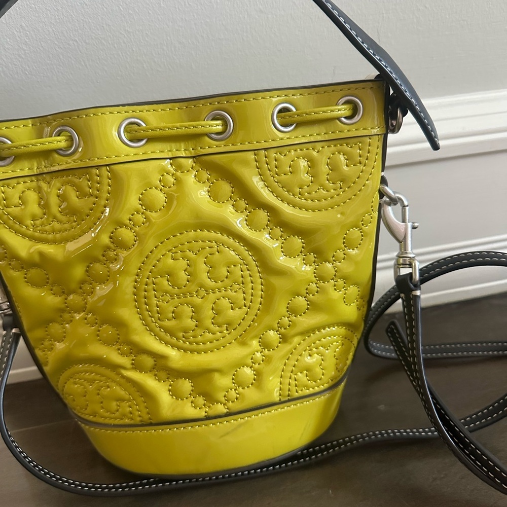 Tory Burch Yellow Embossed Bucket Bag